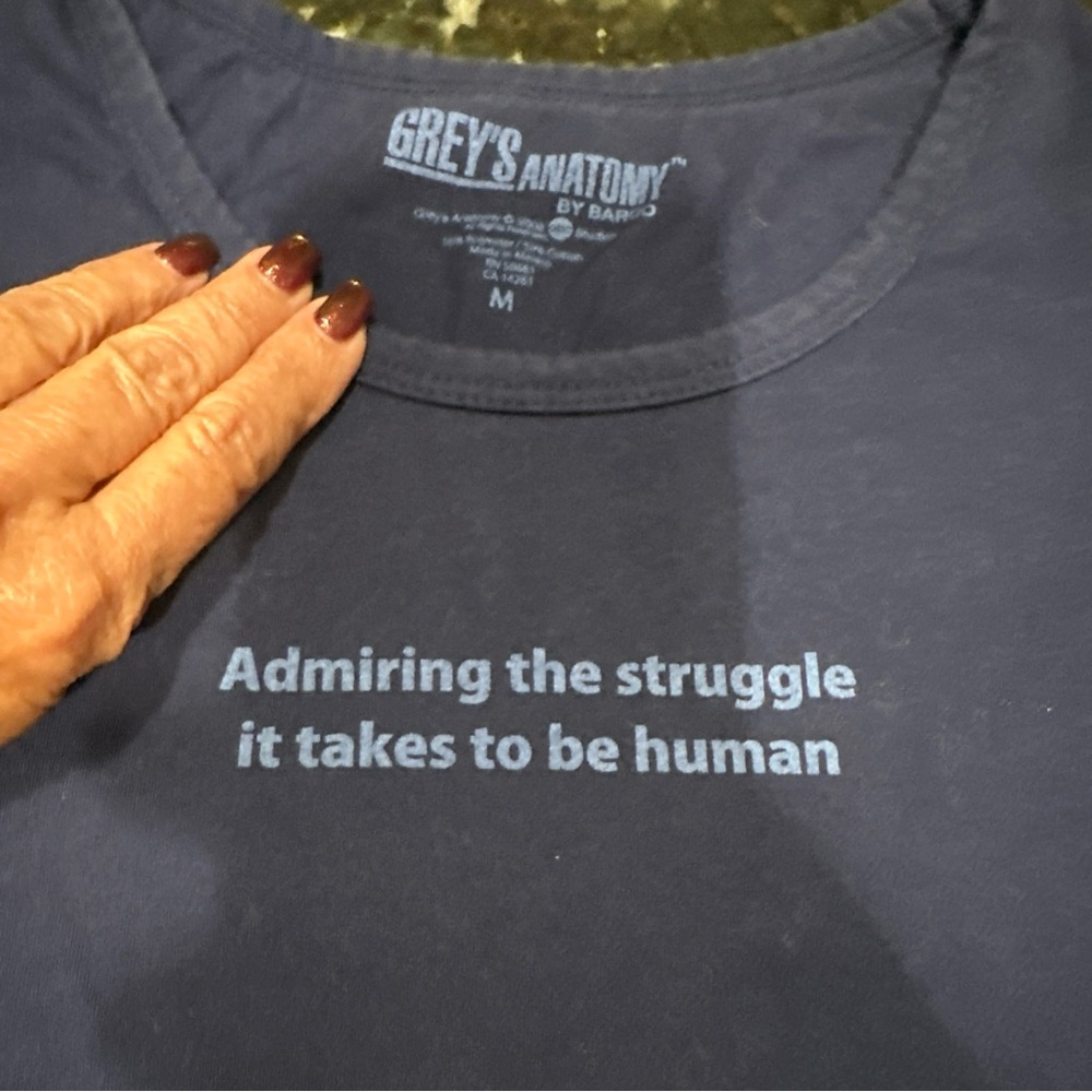 ** SOLD**. Grey's Anatomy M  "Admiring the struggle it takes to be human" NAVY